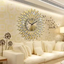 Wall Clocks Gold 3d Large Diamante Beaded Crystal Jeweled Wall Clock