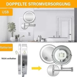 Cosmetic Mirror Led Illuminated, 1x / 5x Magnification, Touchscreen With Usb