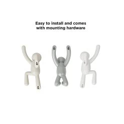 Set Of Three (white + Dark Gray + Light Gray) Creative Cartoon Character Wall Hooks, Decorative Wall Coat Rack