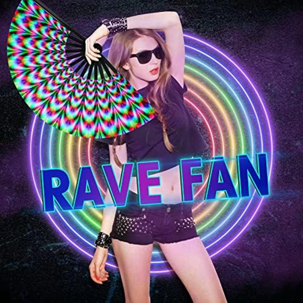 Women Raves Fold Hand Fan Fluorescence Glow Party Club Prom Disco Freaky Pub Decorative Folding Fan - Image 2