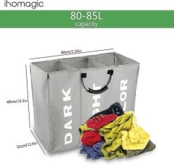 3 Sections Large Laundry Hamper, Laundry Bag Collapsible, Foldable Washing Clothes Sorter, Storage Bag With Carry Handles, Dirty Clothes Bag For Bathr