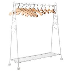 1 Set Of Doll House Clothes Standing Rack With Wood Hanger Clothes Storage Rack Model