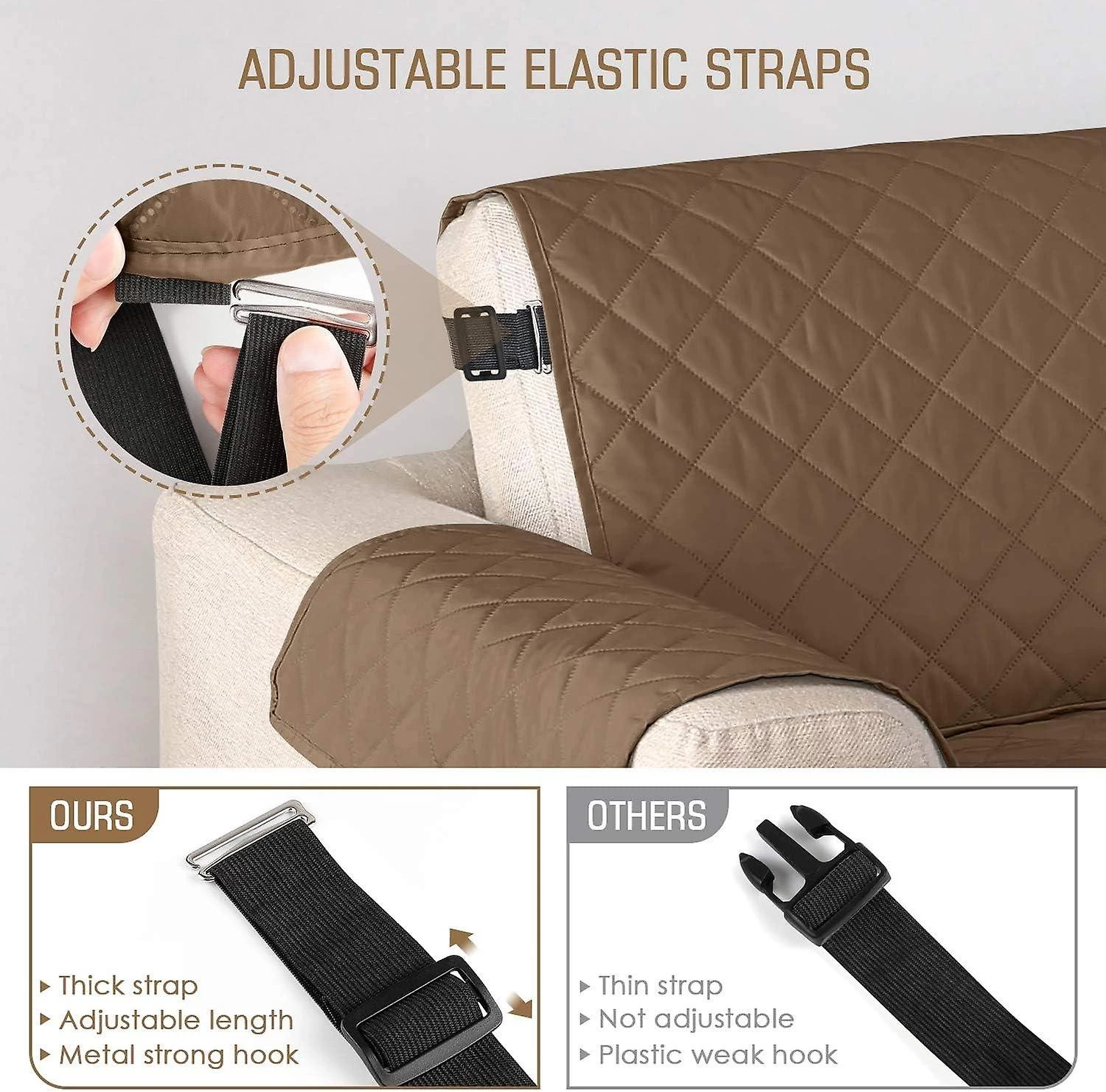 Sofa Cover Couch Covers Waterproof Couch Throws With Elastic Straps Non-Slip Foam For Living Room Do - Image 5