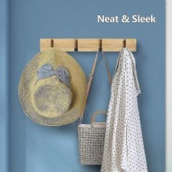 Wall Coat Rack With 4 Retractable Hooks, Wall Coat Rack For Hanging Coats, Scarves, Handbags And Others, Natural
