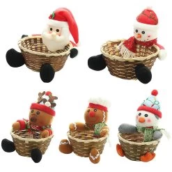 Santa Claus Decoration Christmas Candy Holder Party Storage Gift Basket Small Size Deer