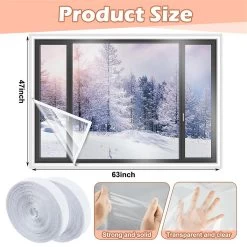 Window Insulation Kit Cuttable Transparent Film With Adhesive Straps Winter Reusable Window Plastic