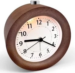 Battery Operated Morning Alarm Clock,aboveClock Wooden Alarm Clock Con Snooze Function,Travel Analog