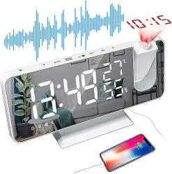 Projector Alarm Clock, FM Radio Alarm Clock, Ceiling Projector Alarm Clock With 180 Projection, Wit