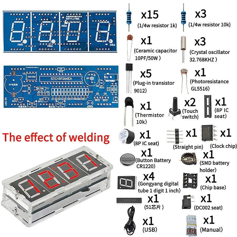 1 Inch Electronic Kit Digital Clock Set Microcontroller Red Tube Led Display Time - Image 4