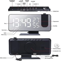 Projection Digital Alarm Clock With Fm Radio Led Mirror Screen Big Digit180 Projector Mirror Surfa