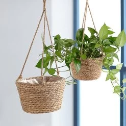 Plant Hanger Indoor Hanging Planter BasketCotton Hand Woven Flower Holder Grey