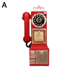 Vintage Telephone Model Retro Wall Mounted Phone Decoration Dial Landline Red