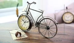 Retro Iron Bicycle Type Desk Clock No Tick Silent Retro Decorative Bicycle Clock Living Room Study Cafe Bar Office Ornament Gift Bronze (without B PXC