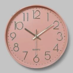 Wall Clock 12-inch Silent Non-ticking Wall Clock Pink