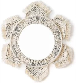 Hanging Wall Mirror Macrame, Handmade Hanging Fringe Round Decorative