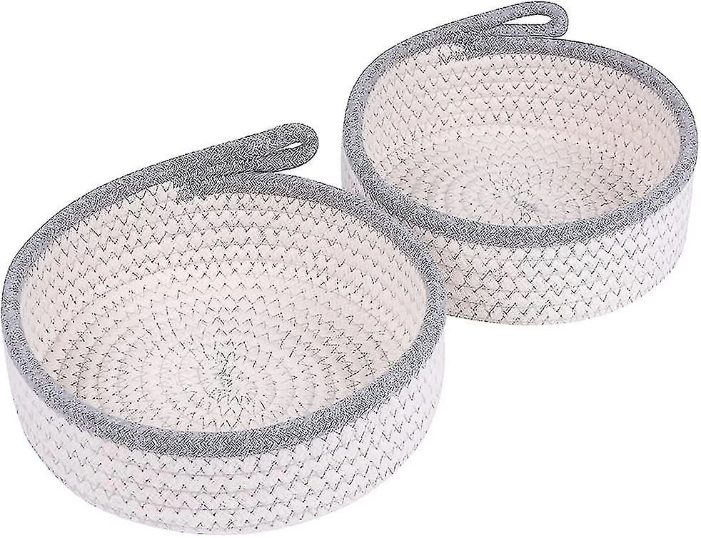 Small Basket Set Of 2 Mini Woven Baskets Round Cotton Rope Basket Little Storage Baskets For Organizing Bins Organizer For Nursery Room Decor Kids Bab - Image 5