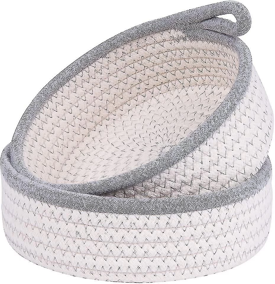 Small Basket Set Of 2 Mini Woven Baskets Round Cotton Rope Basket Little Storage Baskets For Organizing Bins Organizer For Nursery Room Decor Kids Bab - Image 2