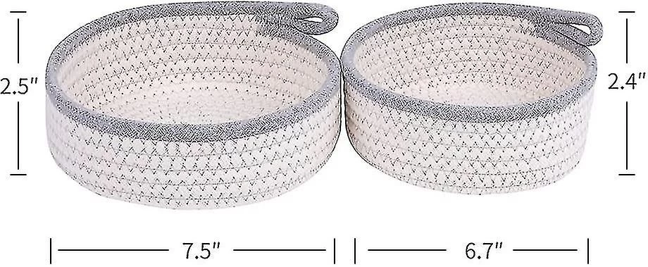 Small Basket Set Of 2 Mini Woven Baskets Round Cotton Rope Basket Little Storage Baskets For Organizing Bins Organizer For Nursery Room Decor Kids Bab - Image 4