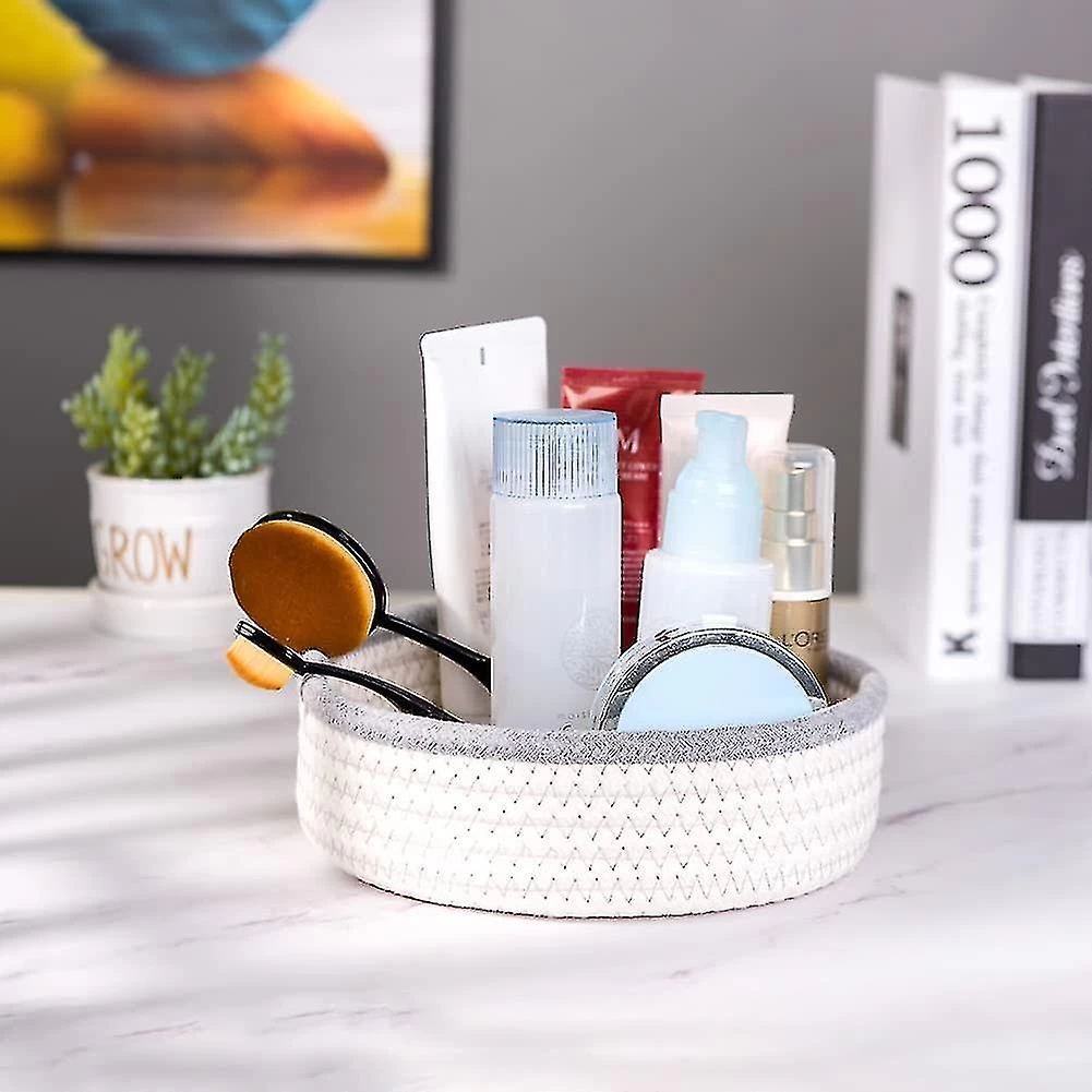 Small Basket Set Of 2 Mini Woven Baskets Round Cotton Rope Basket Little Storage Baskets For Organizing Bins Organizer For Nursery Room Decor Kids Bab