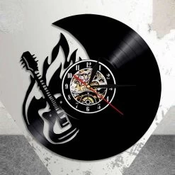 TWYGV Music Vinyl Record Wall Clock -Guitar Styling Vinyl Wall Clock -Vinyl Clock - Living Room Wall Decor - Unique Gifts For Music Lover