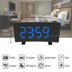 New Radio Digital Clock Electronic Alarm Clock 8 Inch Curved Surface Large Screen Led Projection Clock Blue