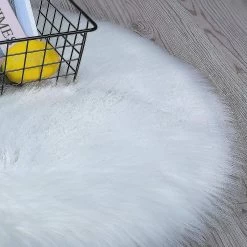 Faux Shearling Sheepskin Rug Faux Fur Decorative Fur Super Soft Faux Shearling Rug Longhair Fur, Round White, 60 X 60cm