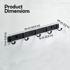Hook Rack 5 Hooks Wall Mounted Set Of 2 Adhesive & Screw In Heavy Duty Aluminum Alloy Coat Rack Bag Hanging Holder Hat Bracket