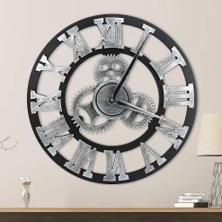 40cm Large Wall Clock Silent Non Ticking Vintage Wall Clock (silver)