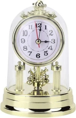 Antique European Retro Style Silent Table Clock With Glass Dome For Living Room Home Decor - Gold