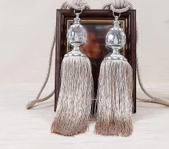2 Pcs Luxury Curtain Holdbacks Rope Tie Backs Tassel Tiebacks Beaded Ball Decor Pair For Home Office Window Curtain Beige
