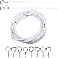 2m White Curtain Cable Curtain Wire Curtain Rope With 4 Pairs Hooks And Eyes Curtain Rod Cord Cable For Hanging Curtains