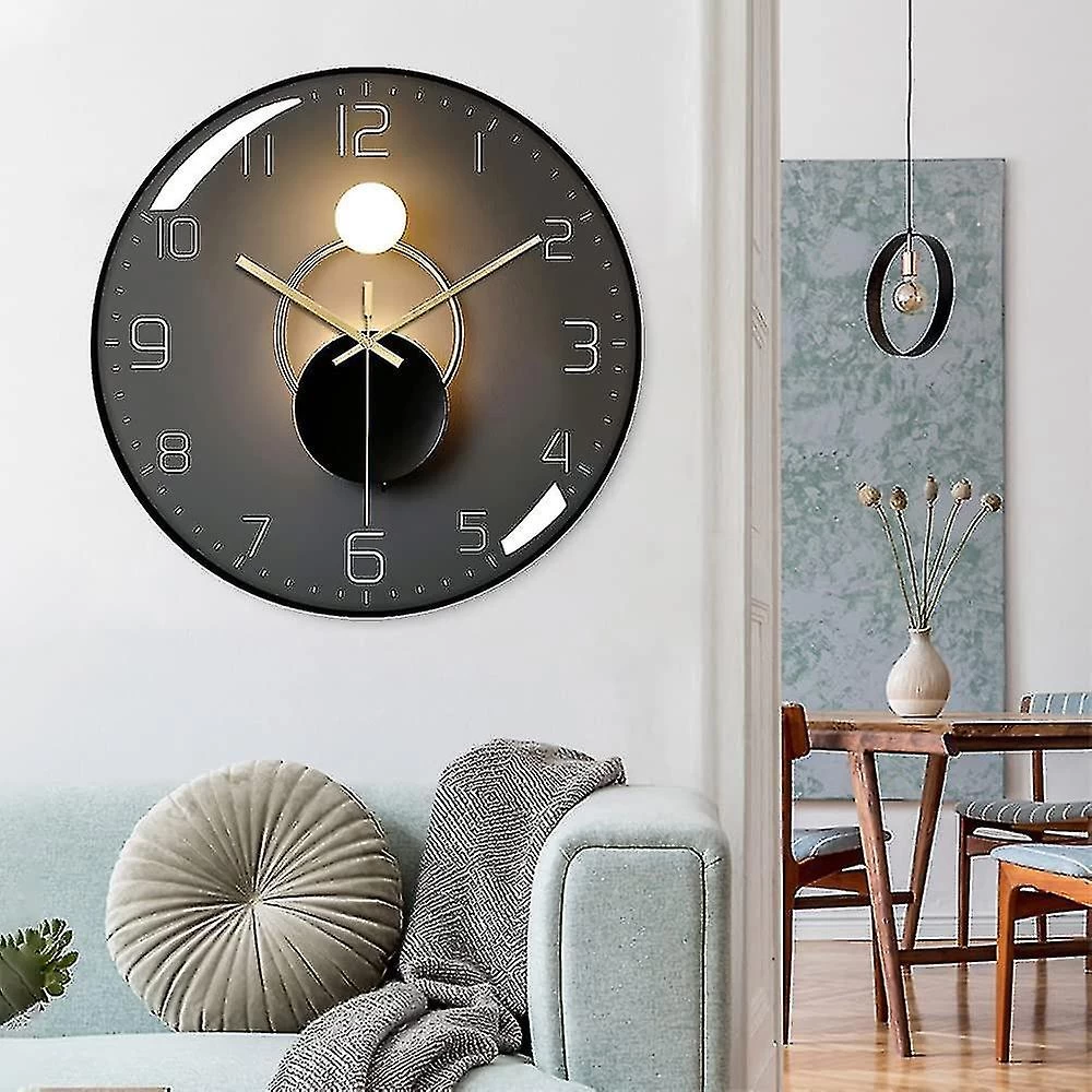 Modern Silent Wall Clock, 30cm Diameter Wall Pendulum, Round Digital Quartz Wall Clock, Suitable For Living Room, Study, Bedroom, Kitchen (black) - Image 4