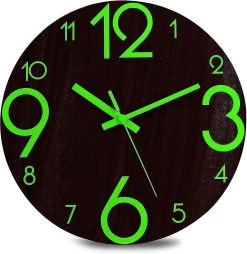 Luminous Wall Clocks - 12' Non-ticking Silent Wooden Clock With Lmell Night Light