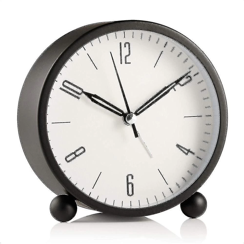 Round Alarm Clock Non Ticking, Battery Operated And Light Function Black - Image 5