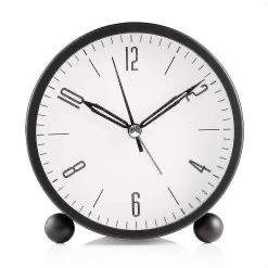 Round Alarm Clock Non Ticking, Battery Operated And Light Function Black