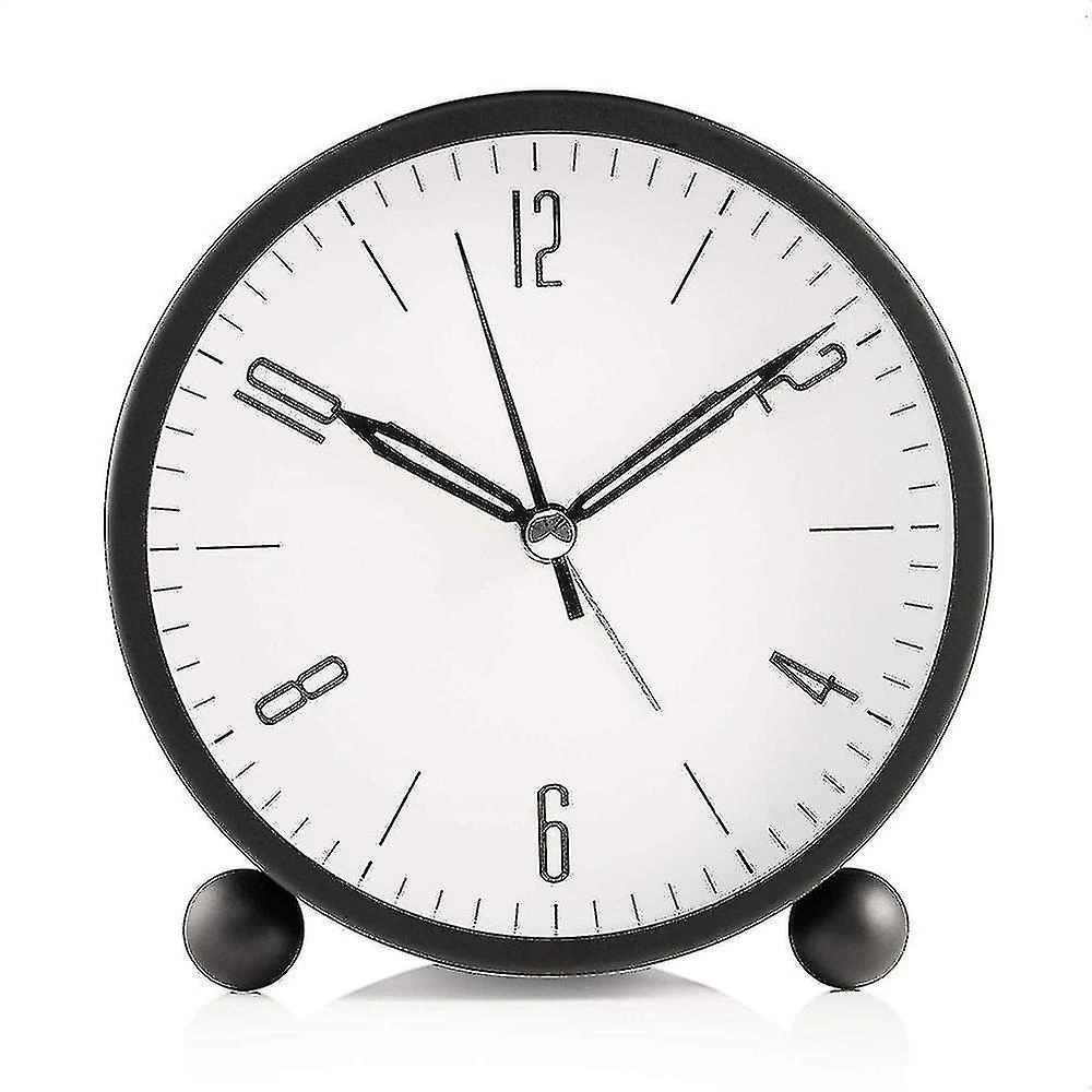 Round Alarm Clock Non Ticking, Battery Operated And Light Function Black