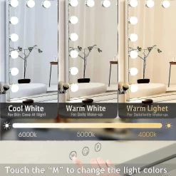 70 X 55 Cmhollywood Vanity Mirror With 3 Color Light 14 Dimmable Led Bulbs, Large Makeup Cosmetic Mirror With Usb Charging Only Bulbs(Lamp Only)