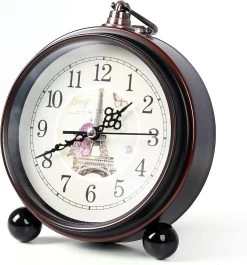 5.25inch European Style Retro Alarm Clock, Non Ticking Quartz Movement, Battery Operated