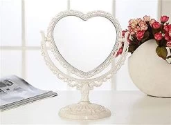 7-Inch Heart Shaped Mirror Tabletop Vanity Makeup Mirror With 3X Magnification Double-Sided Rotatable Dresser Mirror Bathroom Bedroom Dressing Beauty