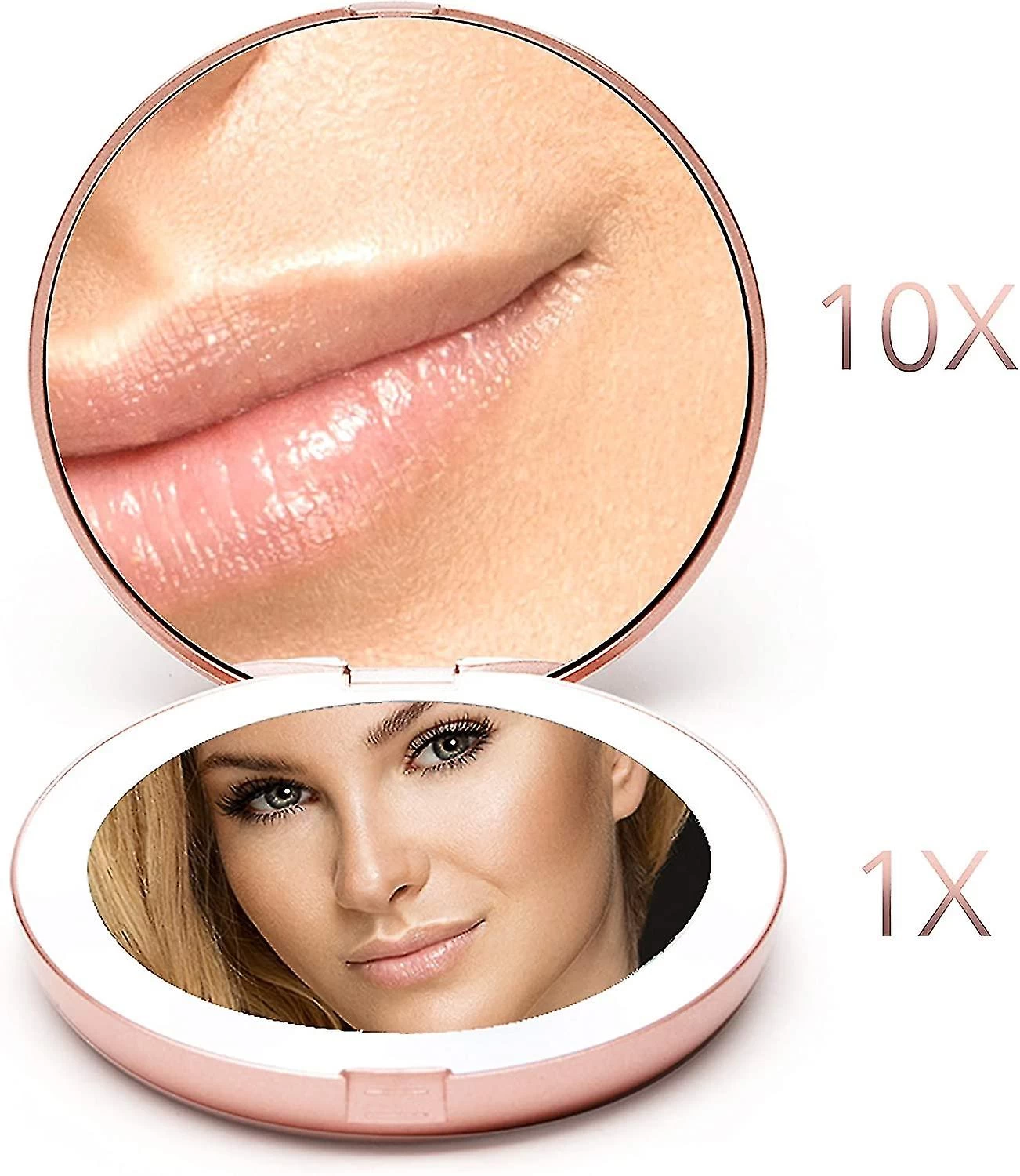 LED Miroir De Poche Lumineux, Grossissant 1x / 10x - Grand MiroirMain De Maquillage Avec Clairage Naturel, 12,7 Cm De Diamtre, Compact Et Portab - Image 3