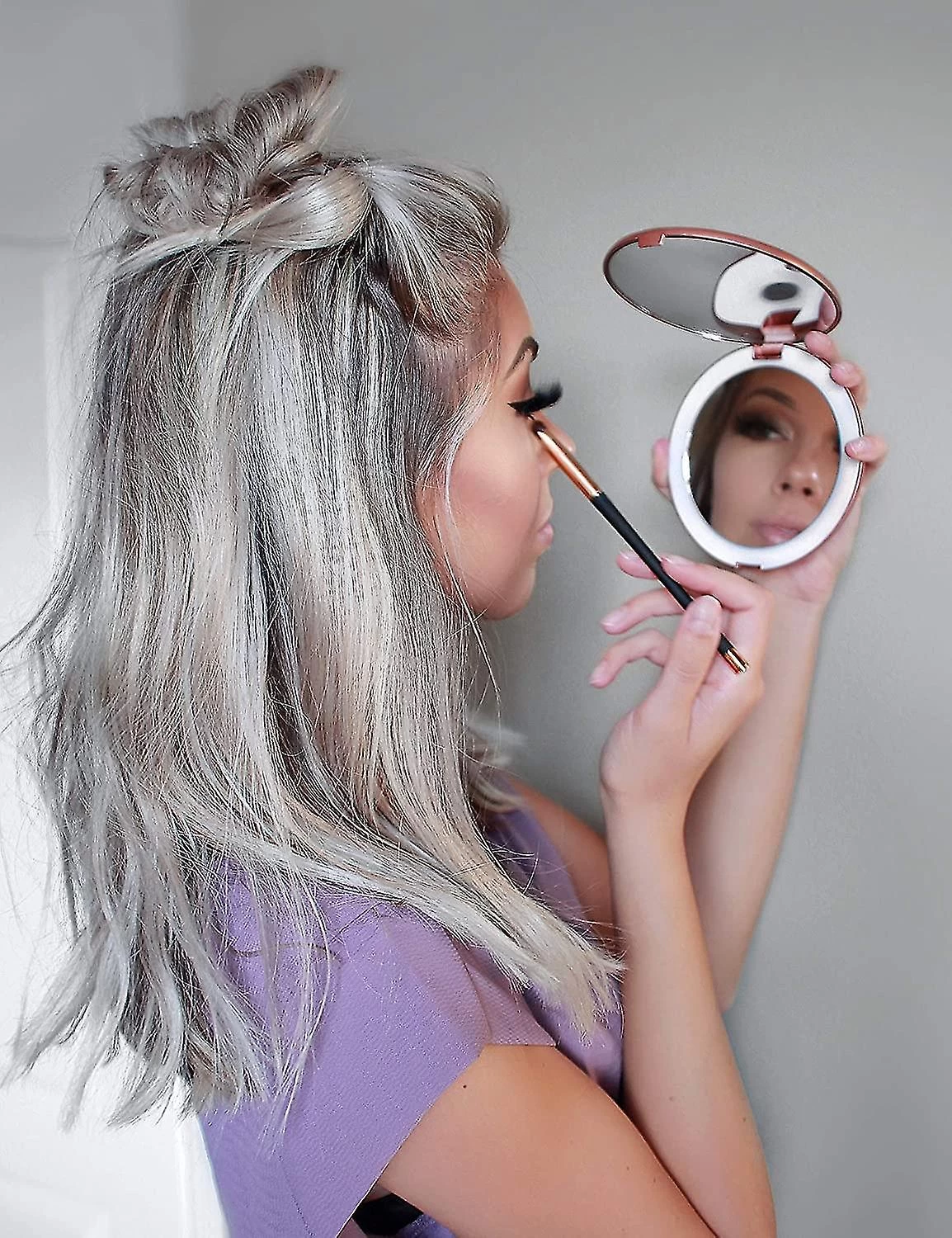 LED Miroir De Poche Lumineux, Grossissant 1x / 10x - Grand MiroirMain De Maquillage Avec Clairage Naturel, 12,7 Cm De Diamtre, Compact Et Portab - Image 5