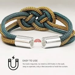 2 Pack Magnetic Curtain Tiebacks, Upgrade Nordic Simple Style Drape Tie Backs With Double Color Weave Rope Knot, Decorative Curtain Holdbacks For Home