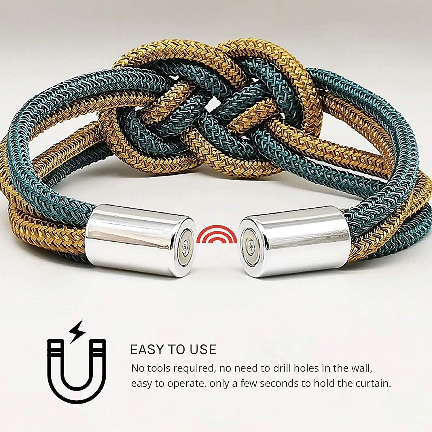 2 Pack Magnetic Curtain Tiebacks, Upgrade Nordic Simple Style Drape Tie Backs With Double Color Weave Rope Knot, Decorative Curtain Holdbacks For Home