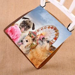 Pink Cotton Candy Amusement Park Three Funny Dogs Seat Cushion Chair Cushion Floor Cushion Twin Sides 40x40 Cm