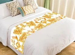 Golden Rose Flower Floral Ornament Ethnic Bed Runner Bedroom Bedding Decor Bedding Scarf 50x241 Cm