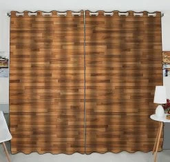 Wooden Parquet Parkett Wood Parquet Texture Practical Heat Insulation Shading Window Curtain 130x210 Cm (two Piece)