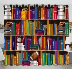 Book Shelf Pattern Practical Heat Insulation Shading Window Curtain 130x210 Cm (two Piece)