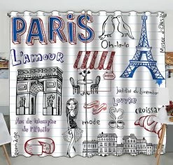 Paris Doodles Practical Heat Insulation Shading Window Curtain 130x210 Cm (two Piece)