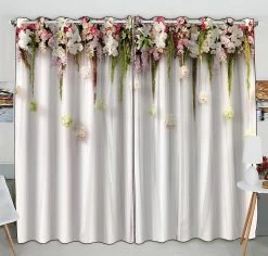 Beautiful Flower Wedding Decoration Practical Heat Insulation Shading Window Curtain 130x210 Cm (two Piece)