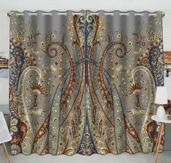 Paisley Motif Practical Heat Insulation Shading Window Curtain 130x210 Cm (two Piece)